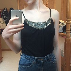 Black Tan with beaded neckline